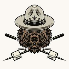 Grizzly bear scout, marshmallow on sticks vector