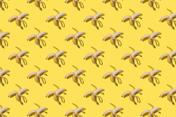 banana pattern  on  yellow background, flat lay.