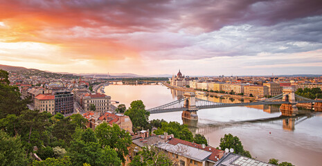 Colorful sunset over Budapest, Hungary