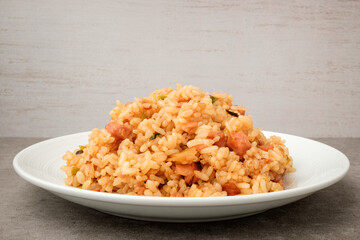 Seasoned fried rice on white background