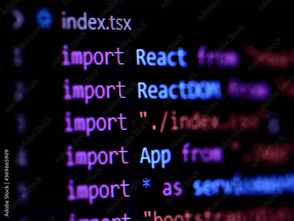 Fototapete close-up of import statement of react, javascript programming source code