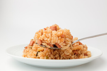 Seasoned fried rice on white background
