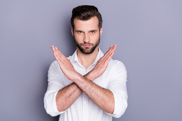Close-up portrait of his he nice attractive man executive employee director corporate team member...
