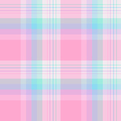Seamless pattern in simple light pink, purple, blue and mint green colors for plaid, fabric, textile, clothes, tablecloth and other things. Vector image.