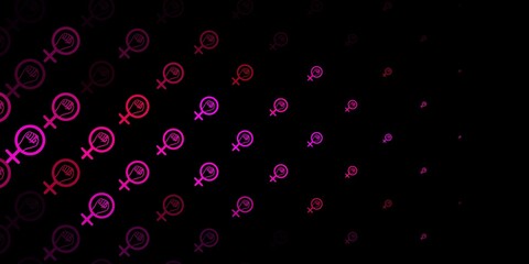 Dark Pink vector texture with women's rights symbols.