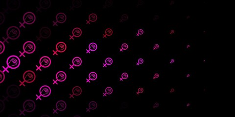 Dark Pink vector texture with women's rights symbols.