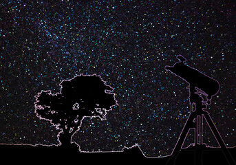 planet earth in space with Telescope neon style