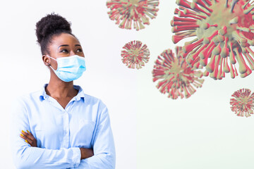 Woman wearing a mask to protect from viruses, Virus spread, coronavirus prevention concept. Safe...