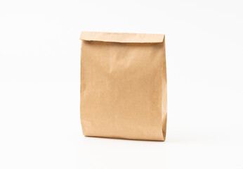 Brown craft paper bag for food packaging template isolated on white background. template mockup collection.