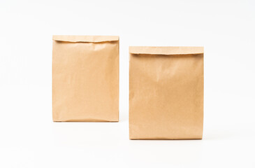 Brown craft paper bag for food packaging template isolated on white background. template mockup collection.