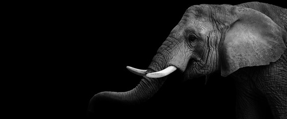 African elephant with trunk up - obrazy, fototapety, plakaty