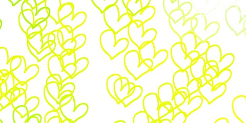Light Green, Yellow vector background with hearts.