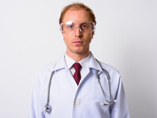 Portrait of man doctor with blond hair as scientist