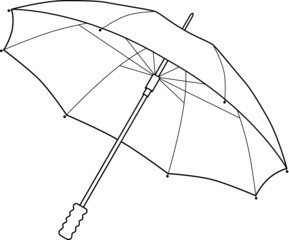 A vector line art illustration of an open umbrella