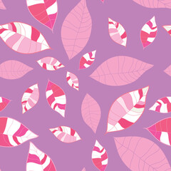 Pink purple modern patterned leaves seamless pattern background.