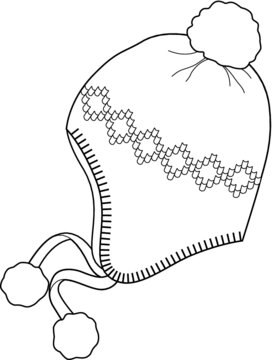 recommend clip art: A vector line art illustration of a  winter knitted hat with pom pom