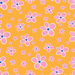 Peach-pink daisy flower seamless pattern background
