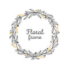 Frame naturel flora. Wreath branch line elegant.Vector illustration. 