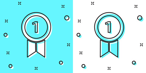 Black line Medal icon isolated on green and white background. Winner achievement sign. Award medal. Random dynamic shapes. Vector Illustration.