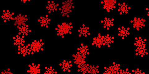 Dark red vector background with covid-19 symbols.