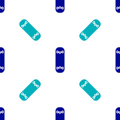 Blue Skateboard trick icon isolated seamless pattern on white background. Extreme sport. Sport equipment. Vector Illustration.