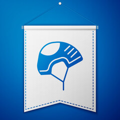 Blue Helmet icon isolated on blue background. Extreme sport. Sport equipment. White pennant template. Vector Illustration.