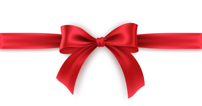 Red Bow and Ribbon on white background. Realistic red bow for decoration design Holiday frame, border. Vector illustration