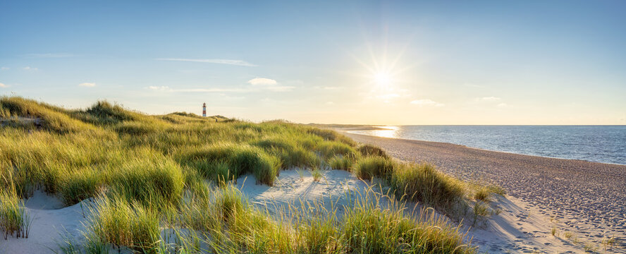 Dune beach with lighthouse on the island of Sylt, Schleswig-Holstein, Germany	
