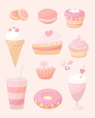 Background of desserts, goods doodle icon