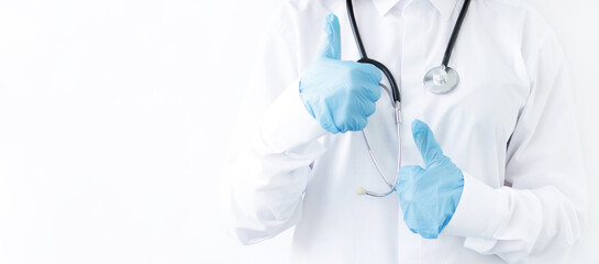Fototapeta premium doctor's hands in gloves a white background. Healthcare workers in the Coronavirus Covid19 pandemic
