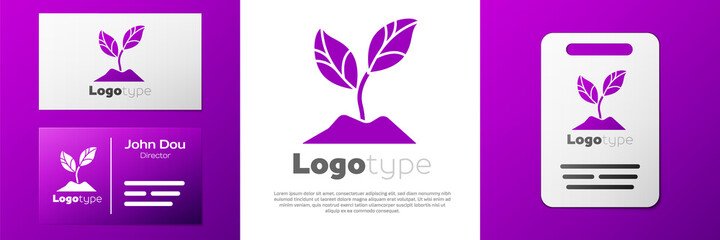 Logotype Plant icon isolated on white background. Seed and seedling. Leaves sign. Leaf nature. Logo design template element. Vector Illustration.