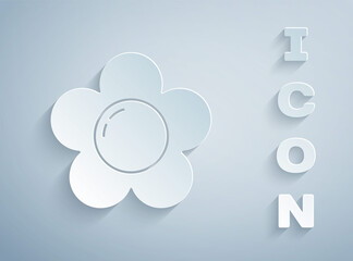 Paper cut Flower icon isolated on grey background. Paper art style. Vector Illustration.