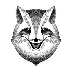 sly fox smiles. black and white sketch for tattoo, poster, print or t-shirt. retro vintage hipster style. Liar, dodger, mischievous, hoaxer.