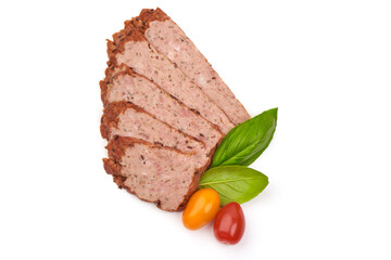 Traditional American meatloaf, isolated on white background