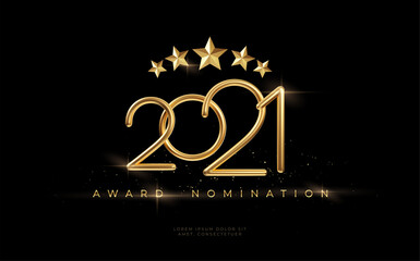 Fototapeta na wymiar 2021 Awarding the nomination ceremony luxury black wavy background with golden glitter sparkles. Vector background