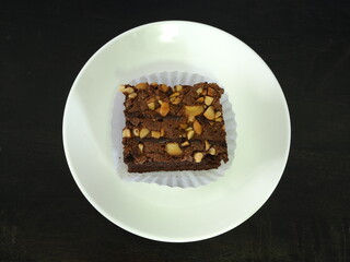 chocolate cake on white plate