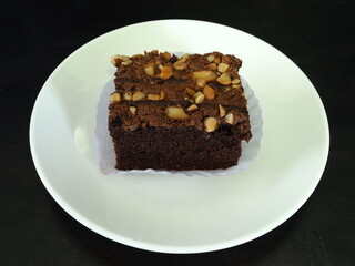 chocolate cake on white plate