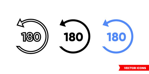 Rotate 180 icon of 3 types. Isolated vector sign symbol.