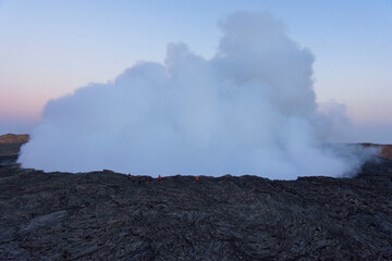 People at Erta Ale crater, Ethiopia