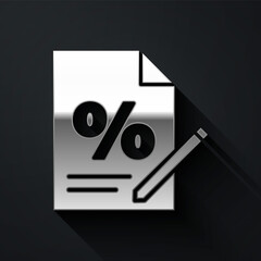 Silver Finance document icon isolated on black background. Paper bank document for invoice or bill concept. Long shadow style. Vector Illustration.