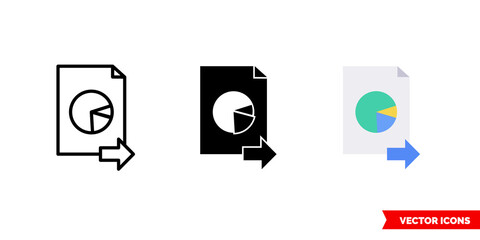 Send pie chart report icon of 3 types. Isolated vector sign symbol.