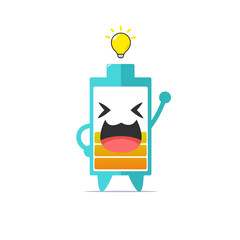 Cute battery life character got an idea isolated on white background. Battery life character emoticon illustration