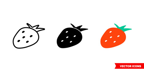 Strawberry icon of 3 types. Isolated vector sign symbol.