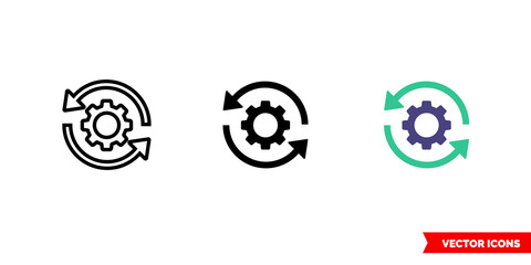 Sync settings icon of 3 types. Isolated vector sign symbol.