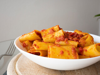 Italian Pasta Mezzi Paccheri with tomato sauce