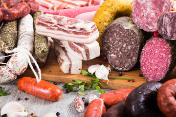 a lot of Fresh smoked sausages