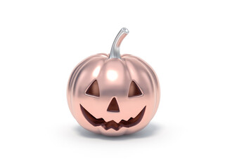 Rosegold Halloween pumpkin on white background 3d rendering. 3d illustration pumpkin for celebration luxury Halloween event template minimal style concept.