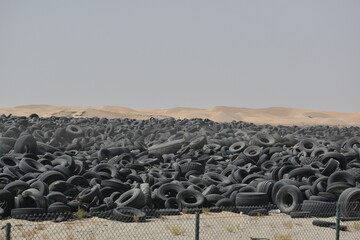 Landfill full of waste tires.Tyre scrap area.