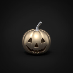 Golden Halloween pumpkin on dark background 3d rendering. 3d illustration pumpkin for celebration luxury Halloween event template minimal style concept.