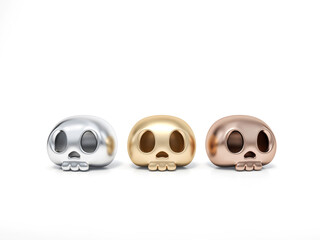 Golden, Silver and Rosegold Halloween human skull on white background 3d rendering. 3d illustration skull for celebration luxury Halloween event template minimal style concept.